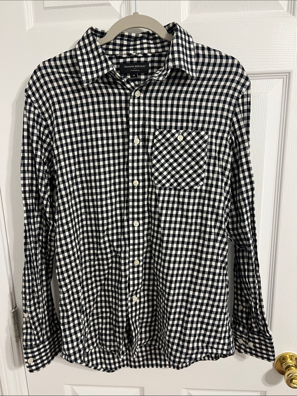 Banana Republic Black and White Gingham Button-Down Shirt